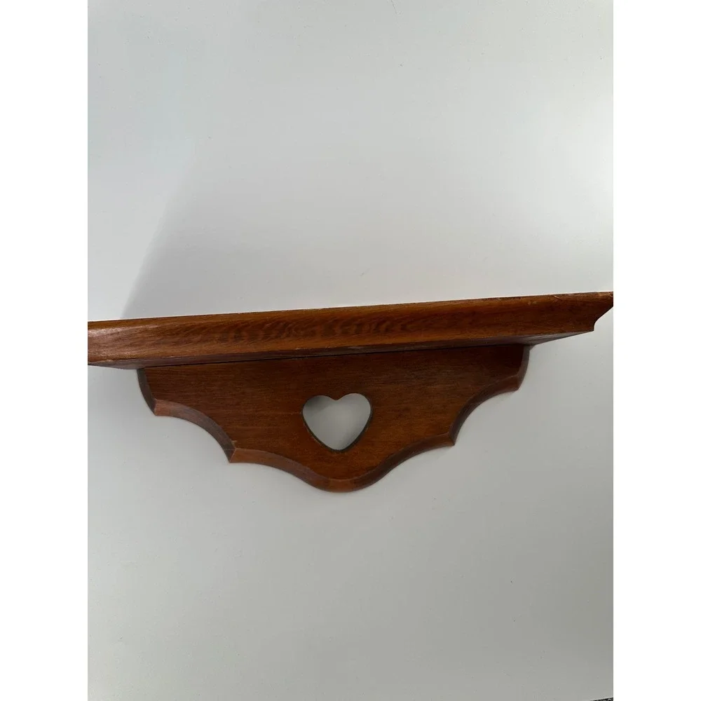 Vintage Wood Wall Shelf Heart Cutout Plate Groove Cottage Core